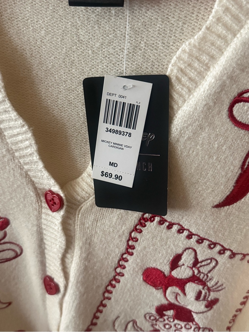 Disney Cream Vday Cardigan with Red Minnie & Mickey Embroidery - Picture 2 of 5